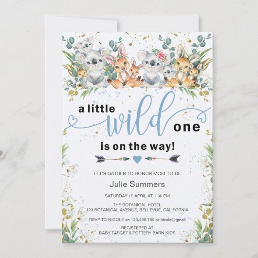 Elegant Wild One Blue Safari Boy Baby shower Kaart (Voorkant)