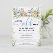 Elegant Wild One Blue Safari Boy Baby shower Kaart (Staand voorkant)