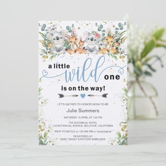 Elegant Wild One Blue Safari Boy Baby shower Kaart (Staand voorkant)