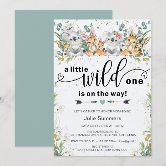 Elegant Wild One Struik Safari Baby shower Kaart (Voorkant / Achterkant)