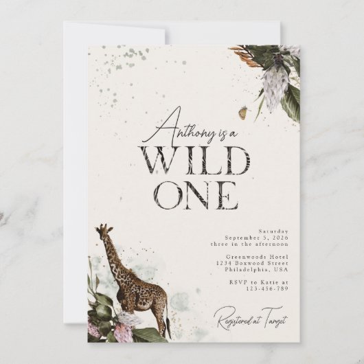 Elegant Wild One Waterverf Safari 1e verjaardag Kaart (Voorkant)