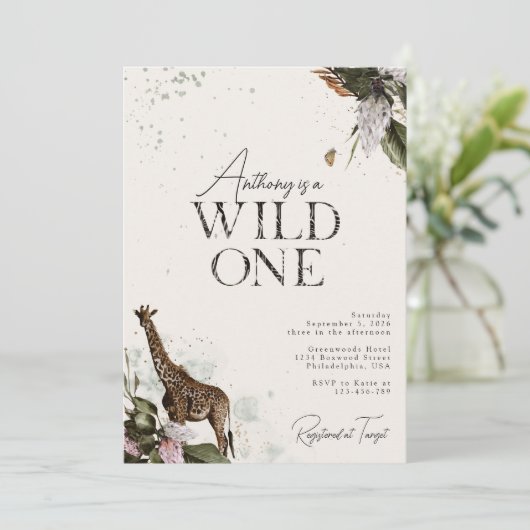 Elegant Wild One Waterverf Safari 1e verjaardag Kaart (Staand voorkant)