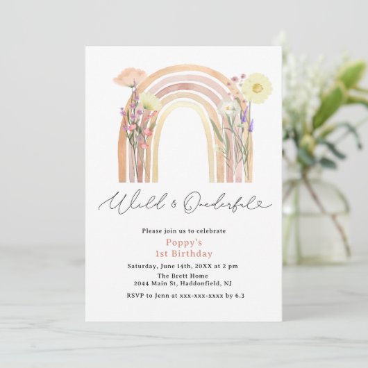 Elegant Wild & Onederful Wildflower 1e verjaardag Kaart (Staand voorkant)