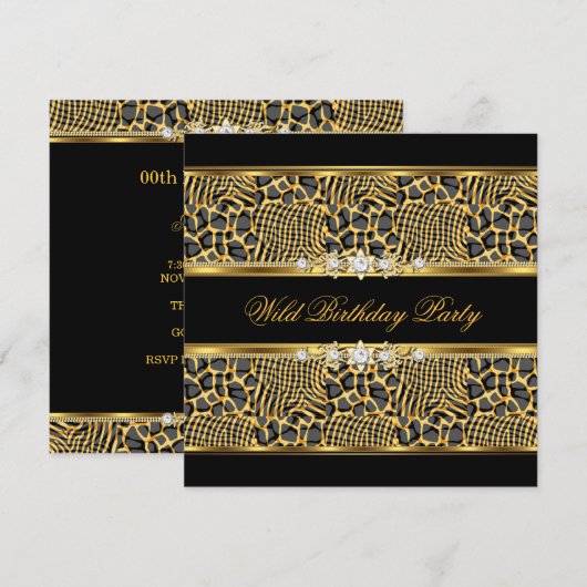 Elegant Wild Zebra Birthday Black Gold Kaart (Voorkant / Achterkant)