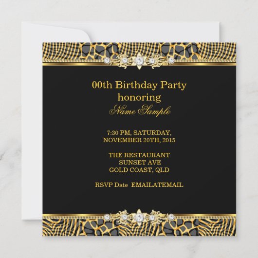 Elegant Wild Zebra Birthday Black Gold Kaart (Achterkant)