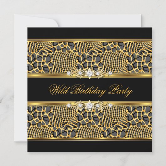 Elegant Wild Zebra Birthday Black Gold Kaart (Voorkant)