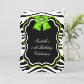 Elegant Wild Zebra Lime Green Diamond Party Kaart (Staand voorkant)