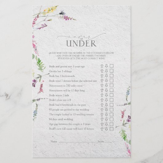 Elegant Wildbloem Botanisch Vrijgezellenfeest Game (Voorkant)