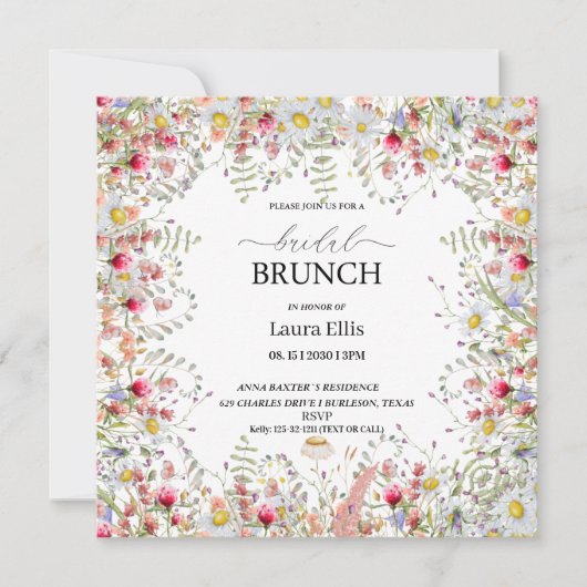 Elegant wildbloembridal brunch-uitnodiging kaart (Voorkant)