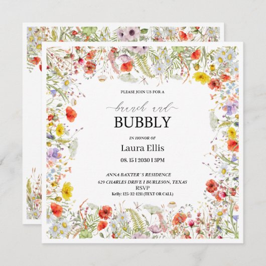 Elegant wildbloembrunch-uitnodiging kaart (Voorkant / Achterkant)