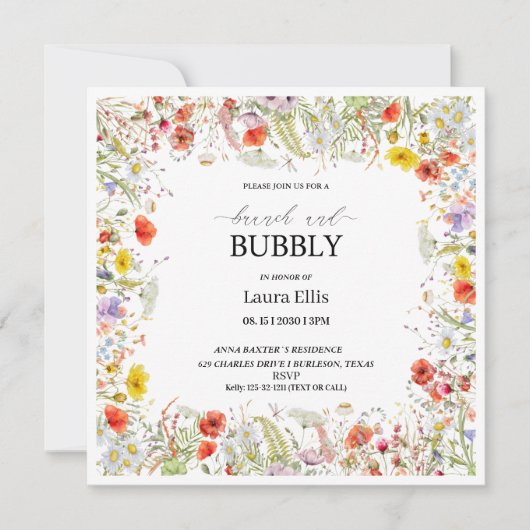 Elegant wildbloembrunch-uitnodiging kaart (Voorkant)