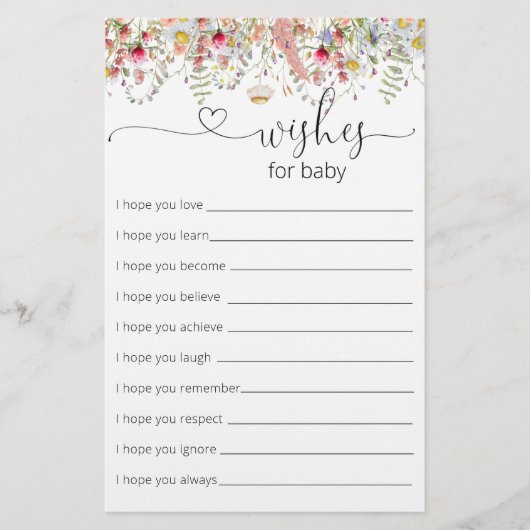 Elegant Wildbloemen Baby shower wenst Baby (Voorkant)