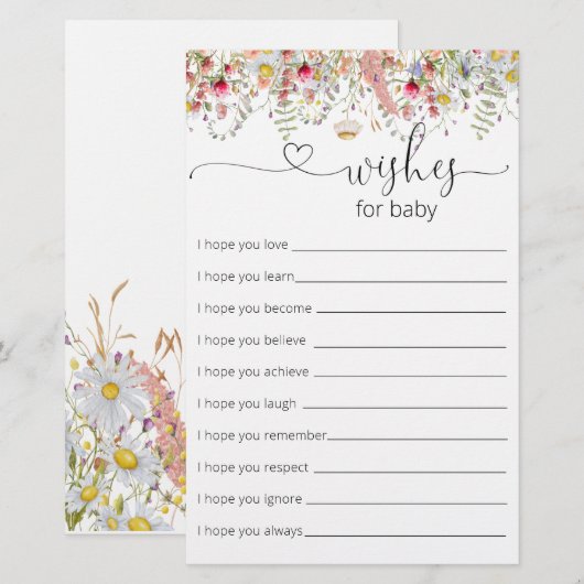 Elegant Wildbloemen Baby shower wenst Baby (Voorkant / Achterkant)