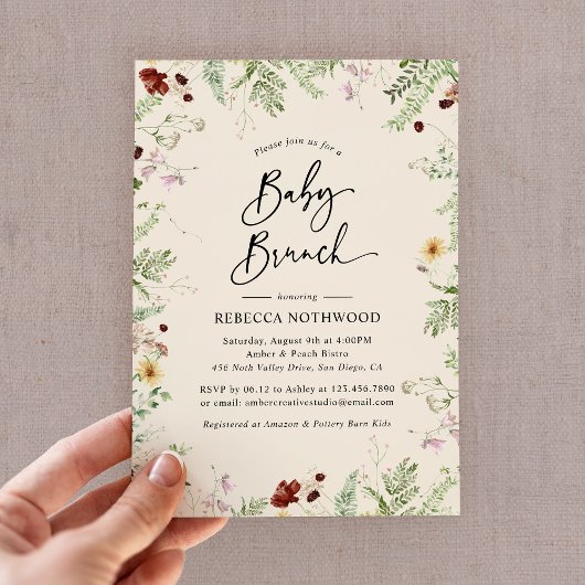 Elegant Wildbloemen Boho-Thmet Baby Brunch Kaart