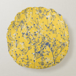 Elegant Wildbloemen op Mustard Yellow Rond Kussen