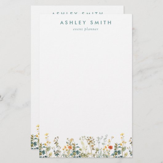 Elegant wildbloemenveld briefpapier (Voorkant / Achterkant)
