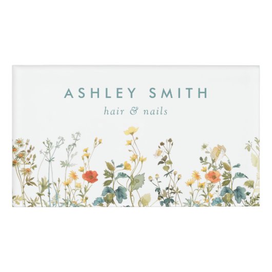 Elegant wildbloemenveld naambadge (Voorkant)