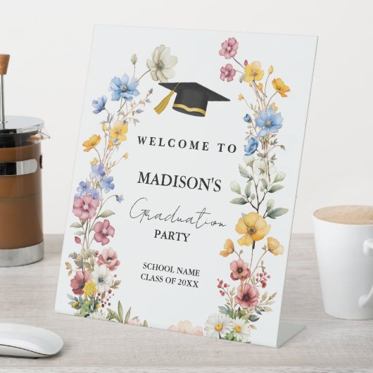 Elegant wildbloemenweide afstudeer Welkom bord Reclamebord Met Voetstuk (Insitu)