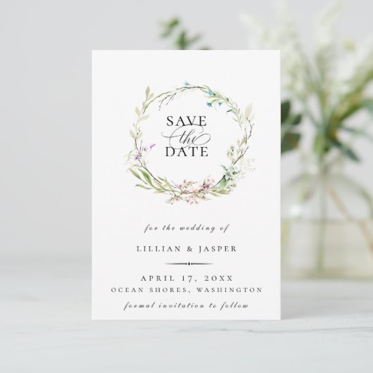 Elegant Wilde Bloem Botanische poot sparen de datu Aankondiging (Staand voorkant)