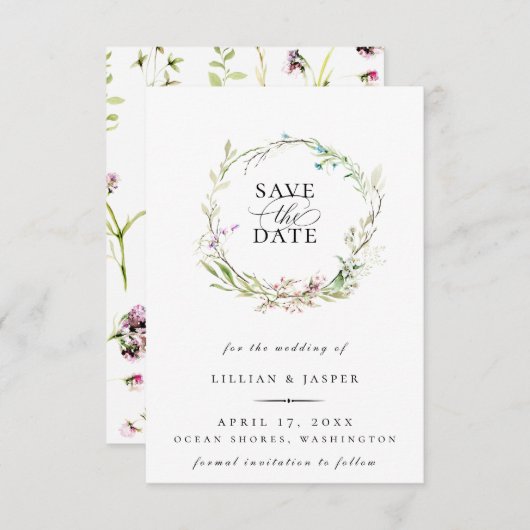 Elegant Wilde Bloem Botanische poot sparen de datu Aankondiging (Voorkant / Achterkant)