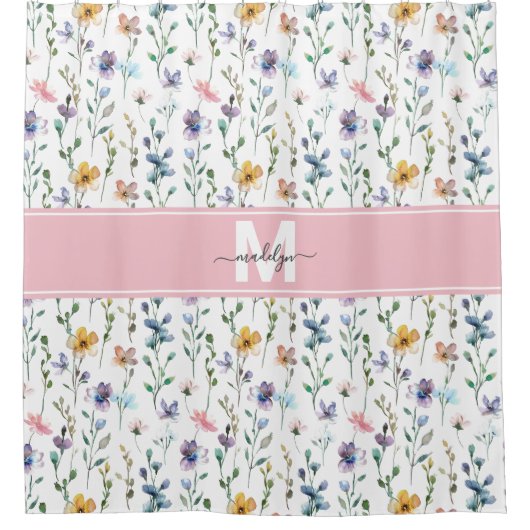 Elegant Wilde Bloem Monogram Douchegordijn (Voorkant)