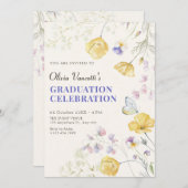 Elegant wilde bloemen afstuderen kaart (Voorkant / Achterkant)