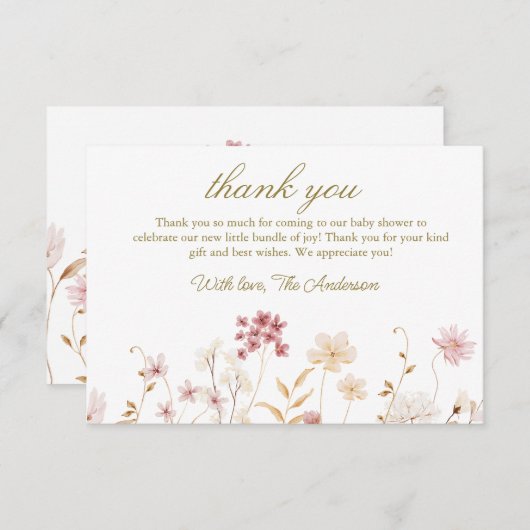 Elegant Wilde Bloemen Baby shower Bedankkaart (Voorkant / Achterkant)