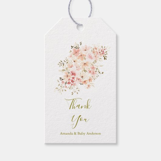 Elegant Wilde Bloemen Baby shower Cadeaulabel (Voorkant)