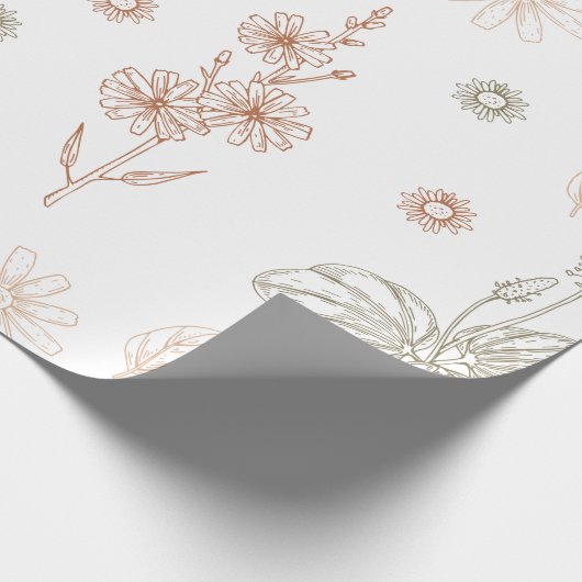 Elegant Wilde Bloemen Baby shower Cadeaupapier (Hoek)