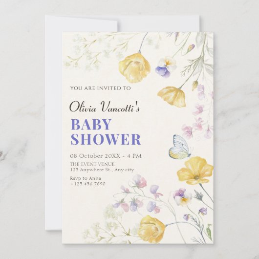 Elegant wilde bloemen baby shower kaart (Voorkant)