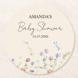 Elegant Wilde Bloemen Baby shower Ronde Kartonnen Onderzetter