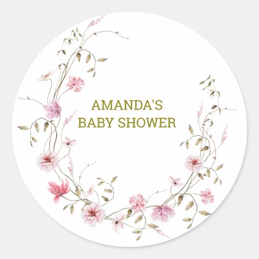 Elegant Wilde Bloemen Baby shower Ronde Sticker (Voorkant)