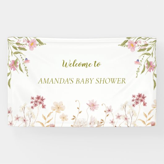 Elegant Wilde Bloemen Baby shower Spandoek (Horizontaal)