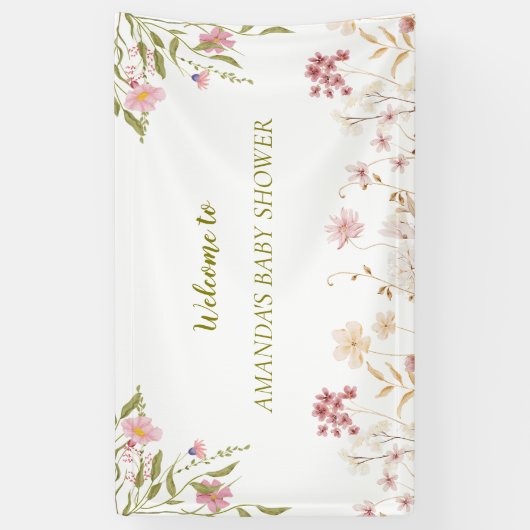 Elegant Wilde Bloemen Baby shower Spandoek (Verticaal)