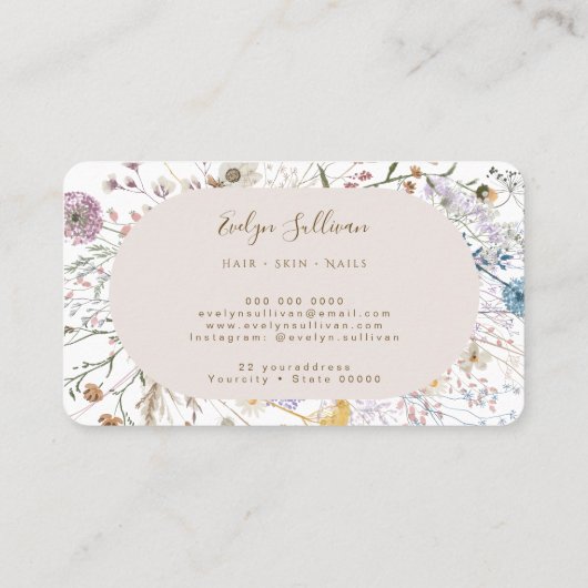 Elegant wilde bloemen visitekaartje (Achterkant)