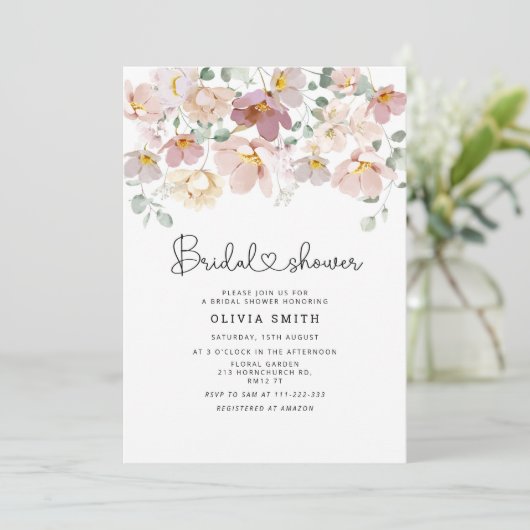 Elegant wilde bloemen vrijgezellenfeest kaart (Staand voorkant)