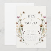Elegant wilde bloemenbruiloft kaart (Voorkant / Achterkant)
