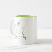 Elegant Wilde Botanische Monogram Tweekleurige Koffiemok (Voorkant links)