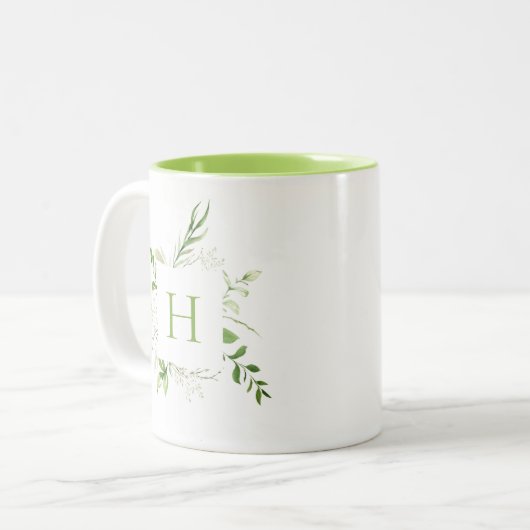 Elegant Wilde Botanische Monogram Tweekleurige Koffiemok (Voorkant links)