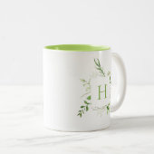 Elegant Wilde Botanische Monogram Tweekleurige Koffiemok (Voorkant rechts)