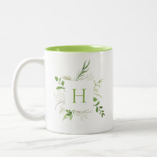 Elegant Wilde Botanische Monogram Tweekleurige Koffiemok