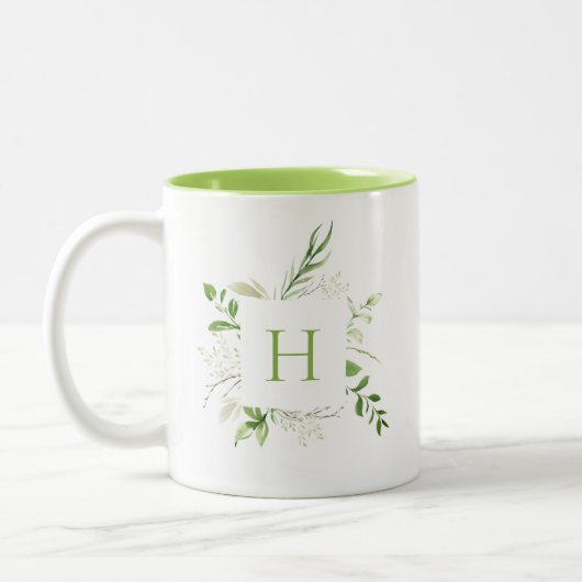 Elegant Wilde Botanische Monogram Tweekleurige Koffiemok (Links)