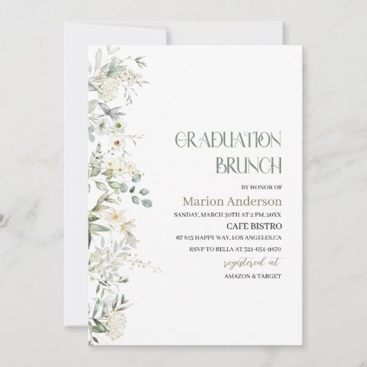 Elegant Wilde Floral afstuderen brunch Invit Kaart (Voorkant)