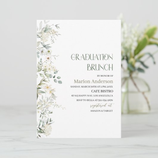 Elegant Wilde Floral afstuderen brunch Invit Kaart (Staand voorkant)