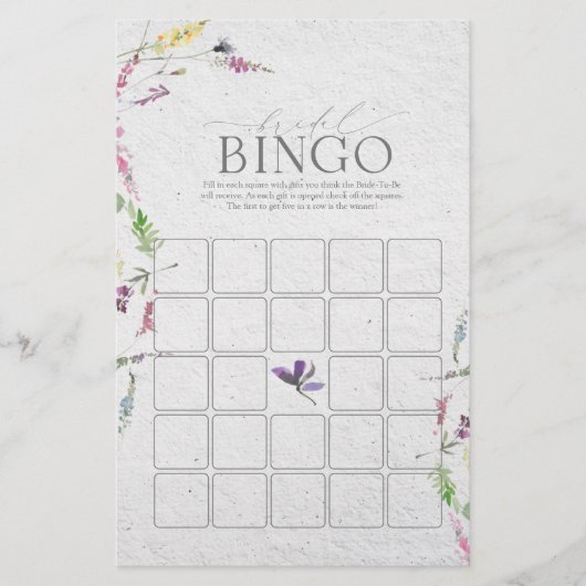Elegant Wilde Waterverf Bridal Bingo Game (Voorkant)