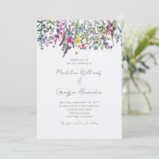 Elegant Wilde Waterverf Floral Uitnodiging (Staand voorkant)