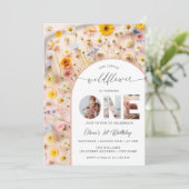 Elegant Wildflower 1st Birthday Photo Kaart (Staand voorkant)