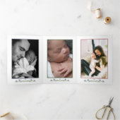 Elegant Wildflower, 3 Foto Collage Baby Birth Drieluik Aankondiging (Binnen)