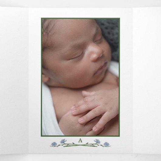 Elegant Wildflower, 3 Foto Collage Baby Birth Drieluik Aankondiging (Binnenkant midden)
