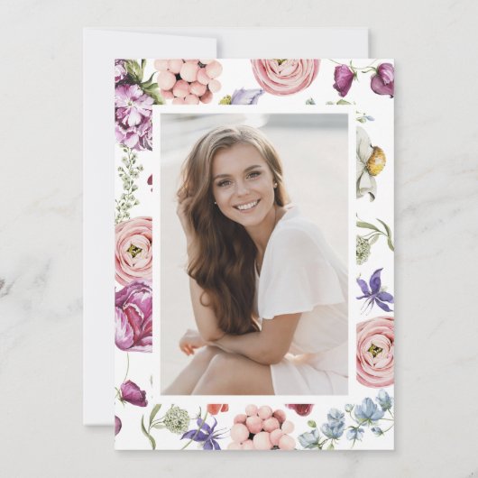 Elegant Wildflower Afstudeerfeest Kaart (Achterkant)